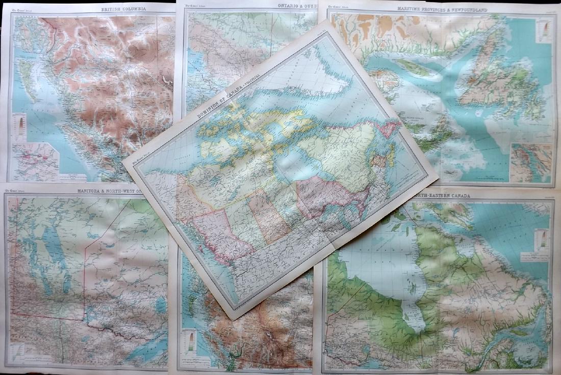 Bartholomew, John 1922 Lot of 7 Maps of Canada (1 of 2)