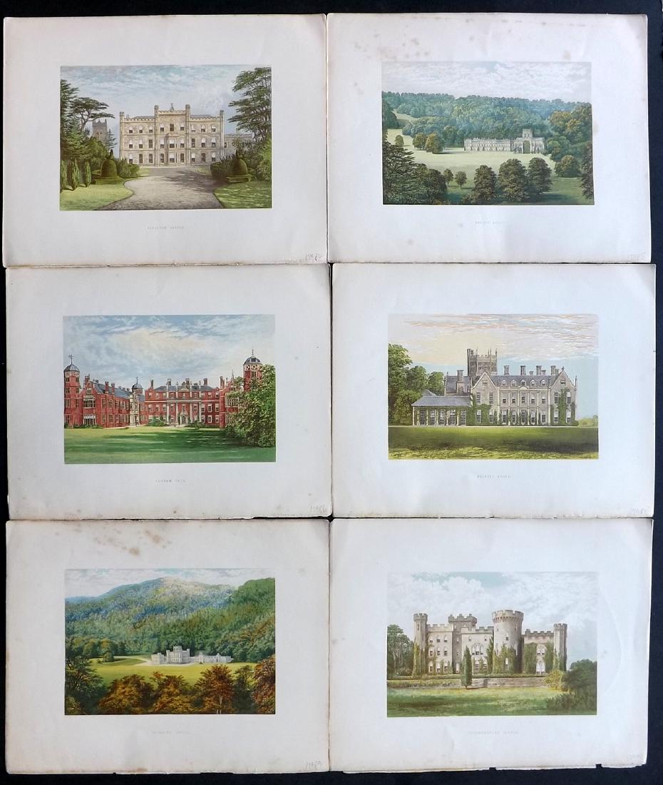 Morris Seats C1870 Lot of 6 Colour Woodblock Views: Color Printed Woodblock Published 1866-1880 by William Mckenzie, London for "Picturesque Views of Seats of Noblemen and Gentlemen of Great Britain and Ireland" by the Rev. F. O. Morris. Printed by Ben