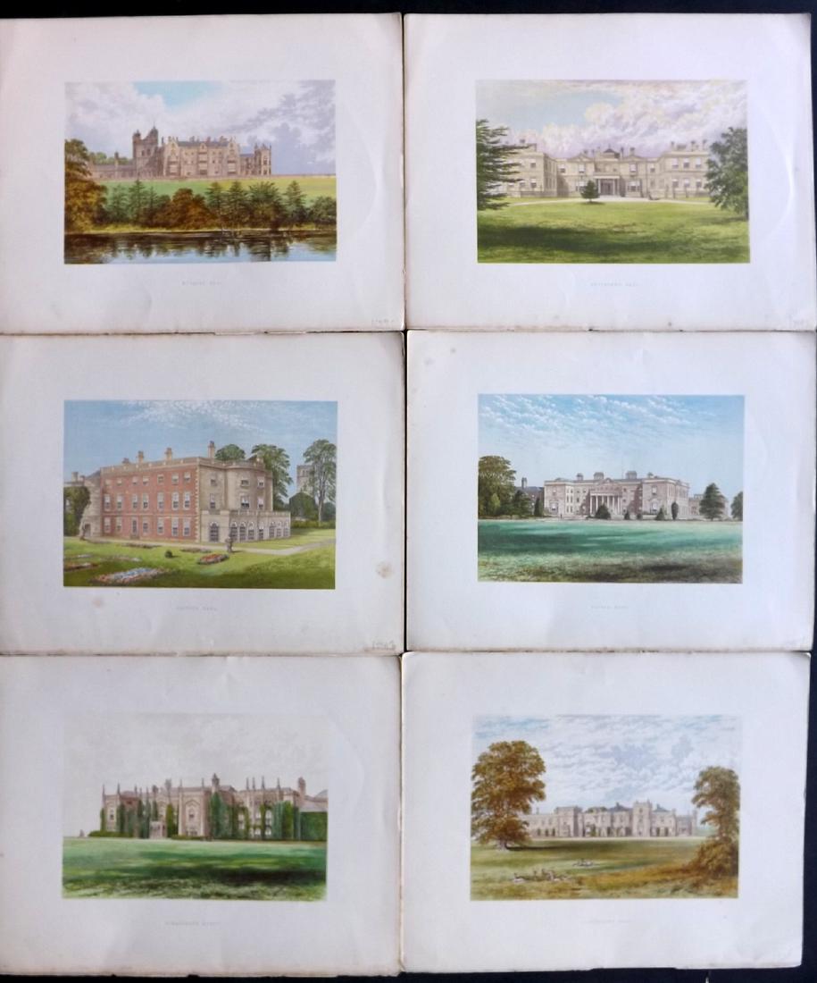 Morris Seats C1870 Lot of 6 Colour Woodblock Views: Color Printed Woodblock Published 1866-1880 by William Mckenzie, London for "Picturesque Views of Seats of Noblemen and Gentlemen of Great Britain and Ireland" by the Rev. F. O. Morris. Printed by Ben