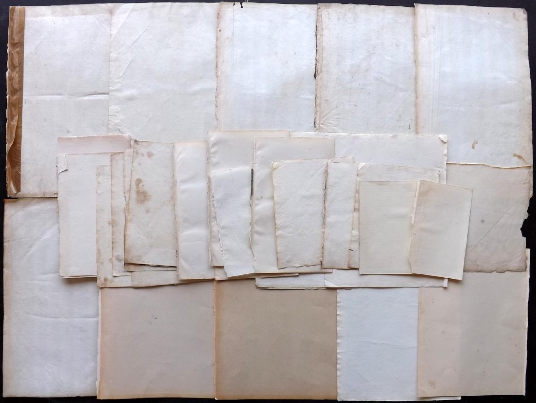 Old Paper, Bookbinding 17th-19th Cent Lot of 30 Sheets: Lot of approx 30 sheets of old paper. Chain Linked Laid and Wove. Sizes from 12mo to Folio. Paper Size: Up to 13.5 x 9.5 inch (34 x 24cm) Minor faults in parts. Good overall