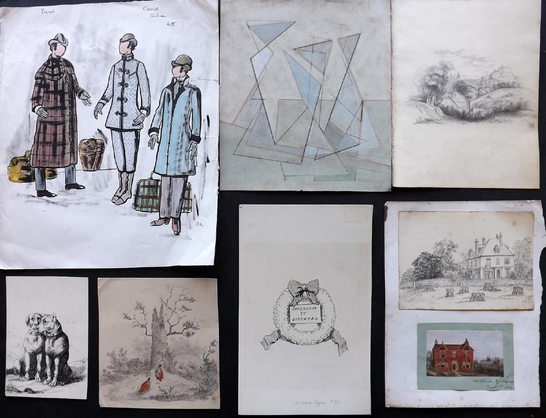 Original Art 19th-20th Century. Mixed Lot of 8: Mixed lot of 8 Original Art Pieces, various standard. Mixed mediums, incl Pen & Ink, Pencil, Gouache etc. Incl Landscapes, Costume, Cubist etc. Paper Size: Up to 14 x 12 inch (36 x 30cm) Good conditio