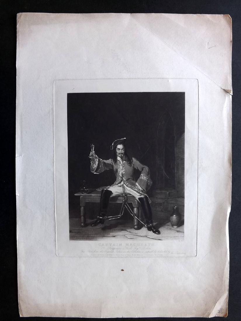 Ward after Liverseege 1832 Mezzotint. Captain Macheath: Mezzotint Pubished 1832, London. Engraved William Ward after Henry Liverseege. Paper Size: 17.5 x 12 inch (44 x 30cm) 2 Tiny margin tears present. Crease in top right margin. Image fine
