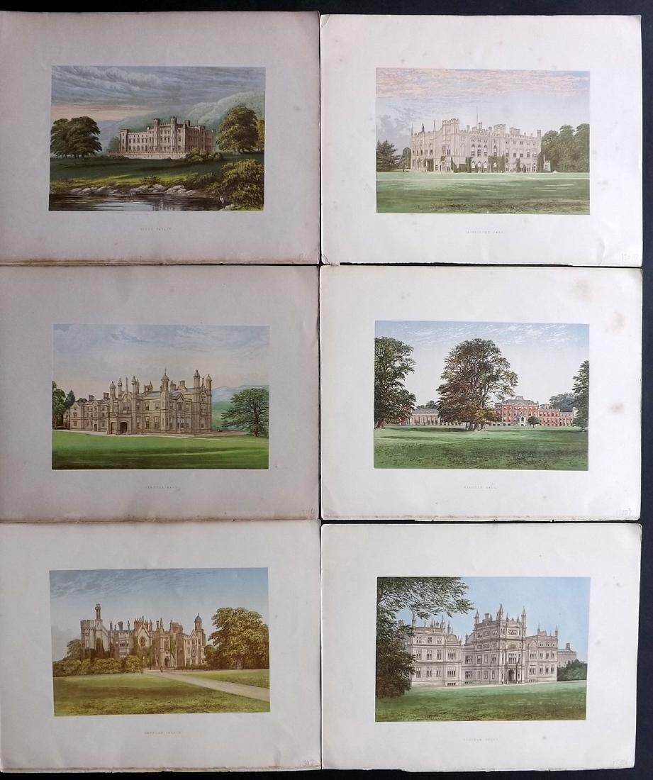 Morris Seats C1870 Lot of 6 Colour Woodblock Views: Color Printed Woodblock Published 1866-1880 by William Mckenzie, London for "Picturesque Views of Seats of Noblemen and Gentlemen of Great Britain and Ireland" by the Rev. F. O. Morris. Printed by Ben