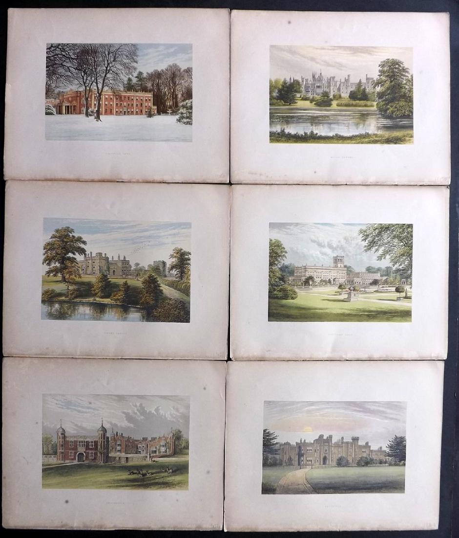 Morris Seats C1870 Lot of 6 Colour Woodblock Views: Color Printed Woodblock Published 1866-1880 by William Mckenzie, London for "Picturesque Views of Seats of Noblemen and Gentlemen of Great Britain and Ireland" by the Rev. F. O. Morris. Printed by Ben