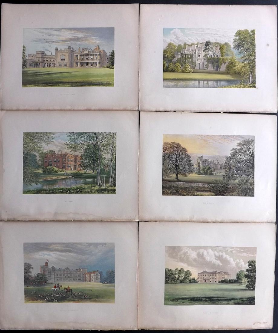 Morris Seats C1870 Lot of 6 Colour Woodblock Views: Color Printed Woodblock Published 1866-1880 by William Mckenzie, London for "Picturesque Views of Seats of Noblemen and Gentlemen of Great Britain and Ireland" by the Rev. F. O. Morris. Printed by Ben