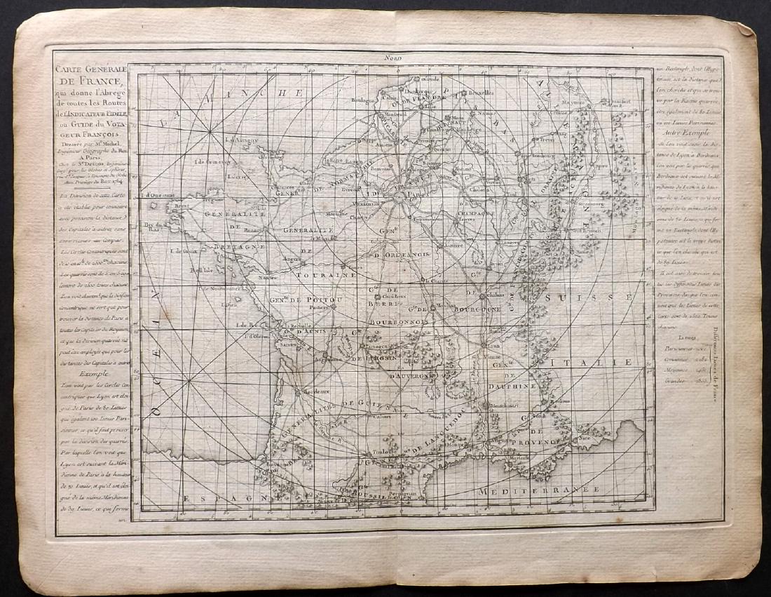Desnos, Louis Charles 1765 Map of France: "Carte Generale de France" Copper Engraved Map Published 1765, Paris for "Coup d'oeil general sur la France" by Louis Charles Desnos & Louis Brion de la Tour. Paper Size: 14 x 11 inch (36 x 28cm) Very