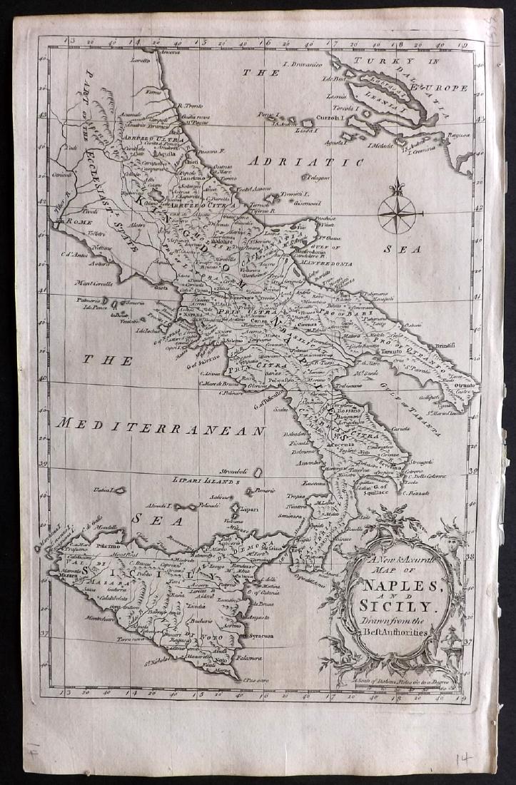 Fenning & Collyer 1765 Map of Naples and Sicily. Italy (1 of 1)