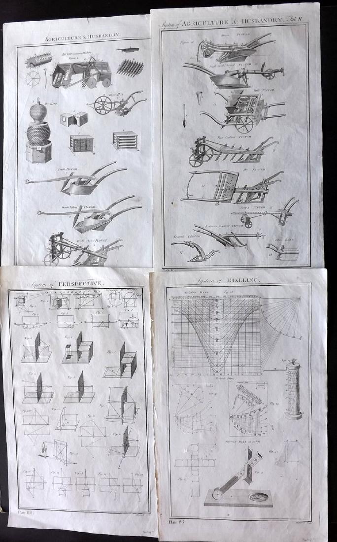 Howard, George 1796 Lot of 6 Science & Tech Prints: Agriculture/Husbandry, Dialling, Aerostation, Human Passions, Perspective. Copper Plates Published 1796, London for "The New Royal Encyclopaedia Londinensis" by George Selby Howard. Paper Size: 16.5 x