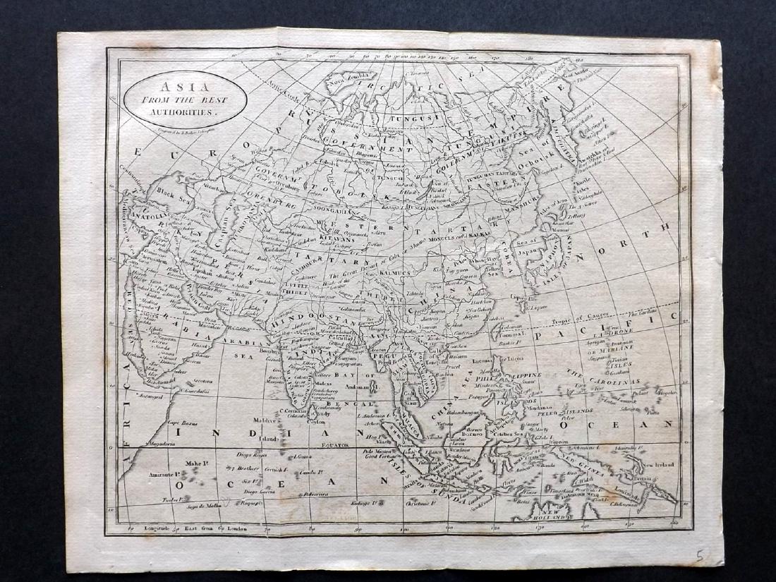 Brookes, Richard 1807 Map of Asia: Copper Engraved Map Published 1807, London for "The General Gazetteer; Or, Compendious Geographical Dictionary" by Richard Brookes. Engraved by B. Baker. Folds as issued. Paper Size: 10 x 8.5 inch (26