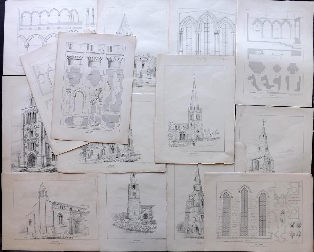 Kell, C. F. C1880 Lot of 14 British Architecture Prints (1 of 2)