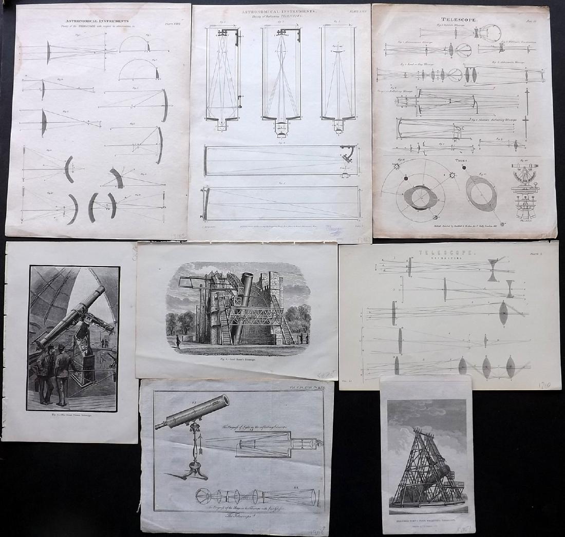 Astronomy - Telescope 19th Cent Lot of 8 Prints (1 of 2)