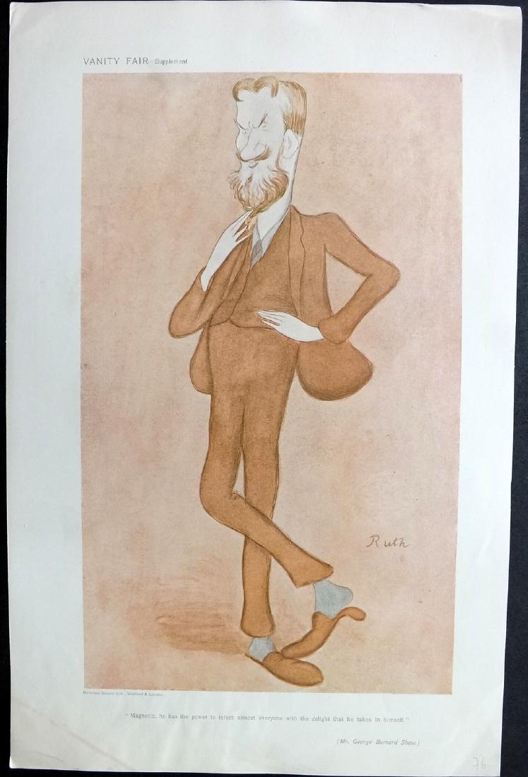 Vanity Fair Print 1905 George Bernard Shaw by Beerbohm: Chromolithograph Published 1869-1914, London for "Vanity Fair" Paper Size: 15 x 11 inch (38 x 28cm) Good Condition