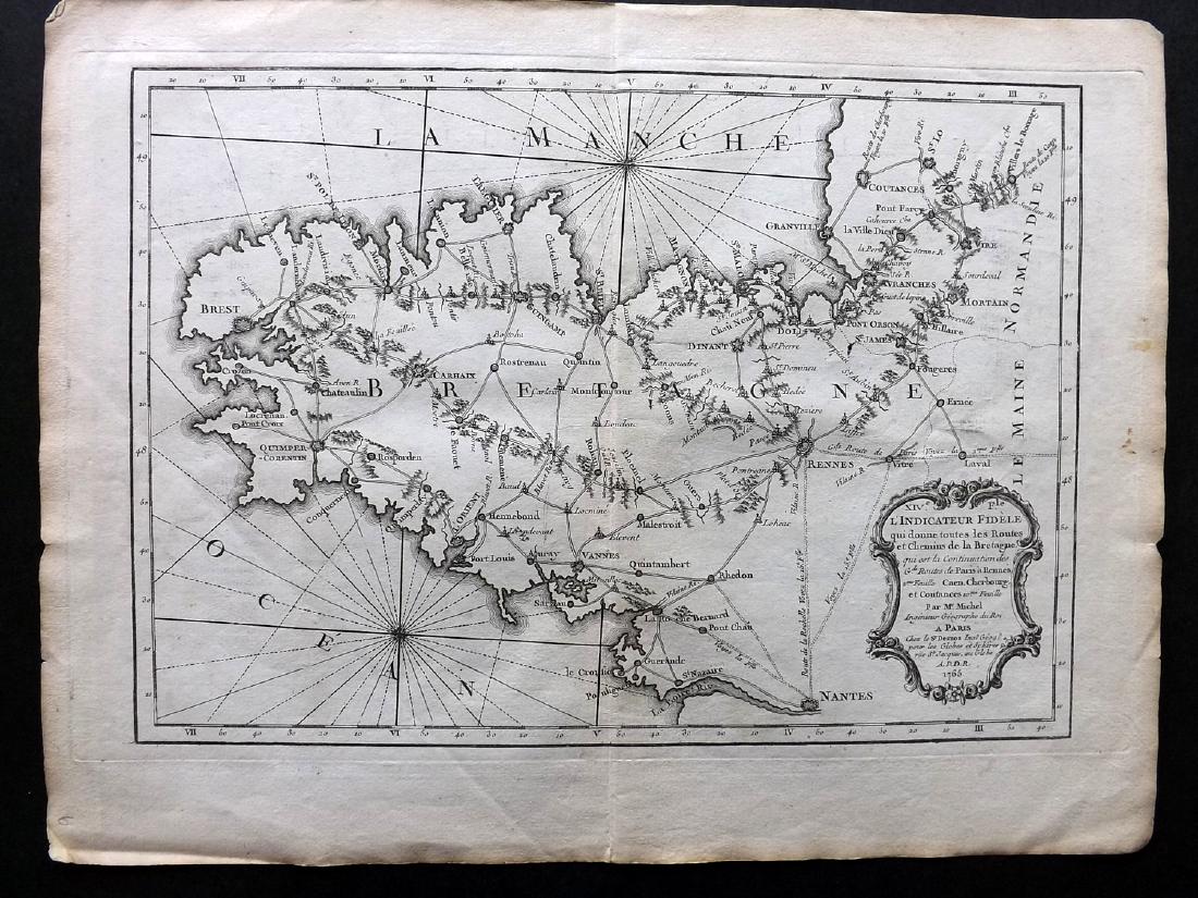 Desnos 1765 Map of Brittany, France. Bretagne (1 of 1)