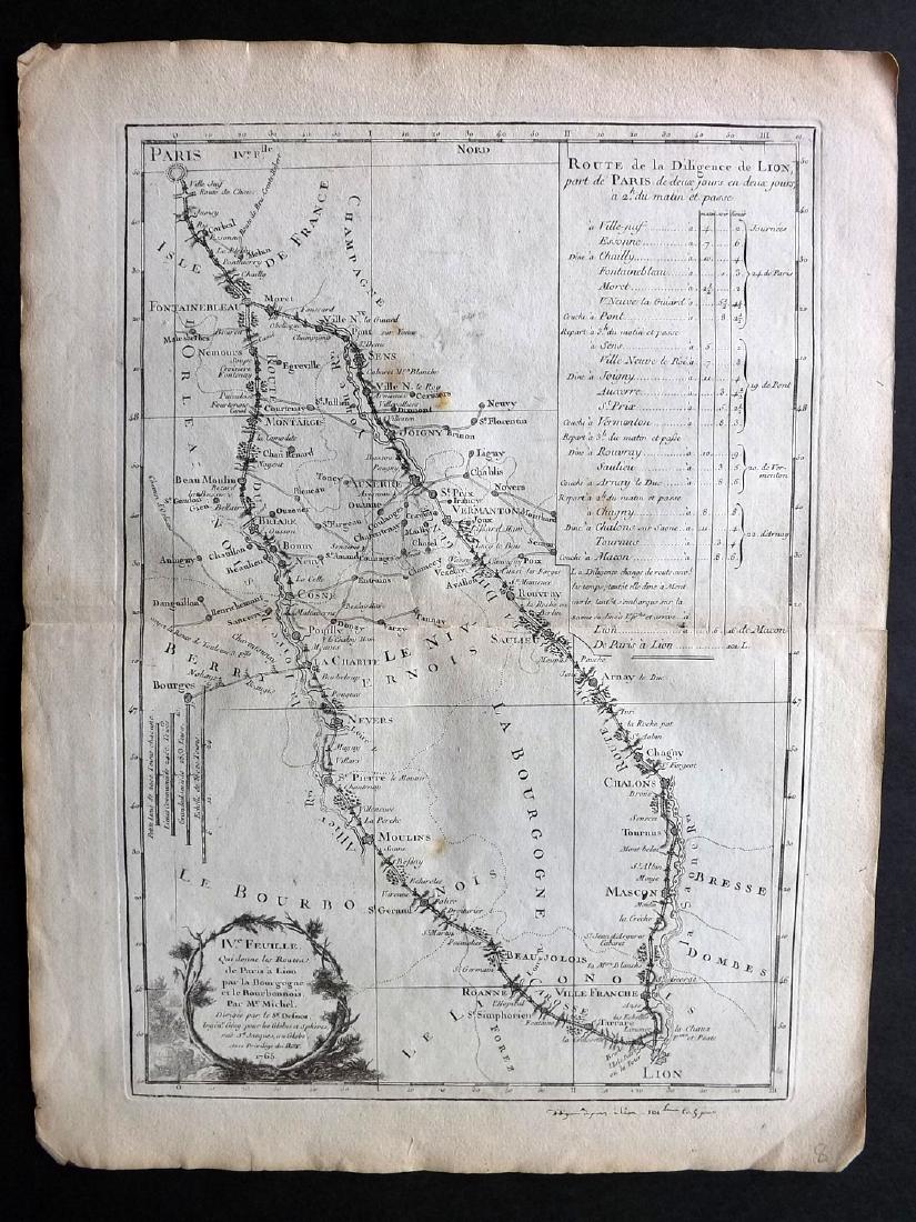 Desnos 1765 Map of the Route from Paris to Lyon (1 of 1)
