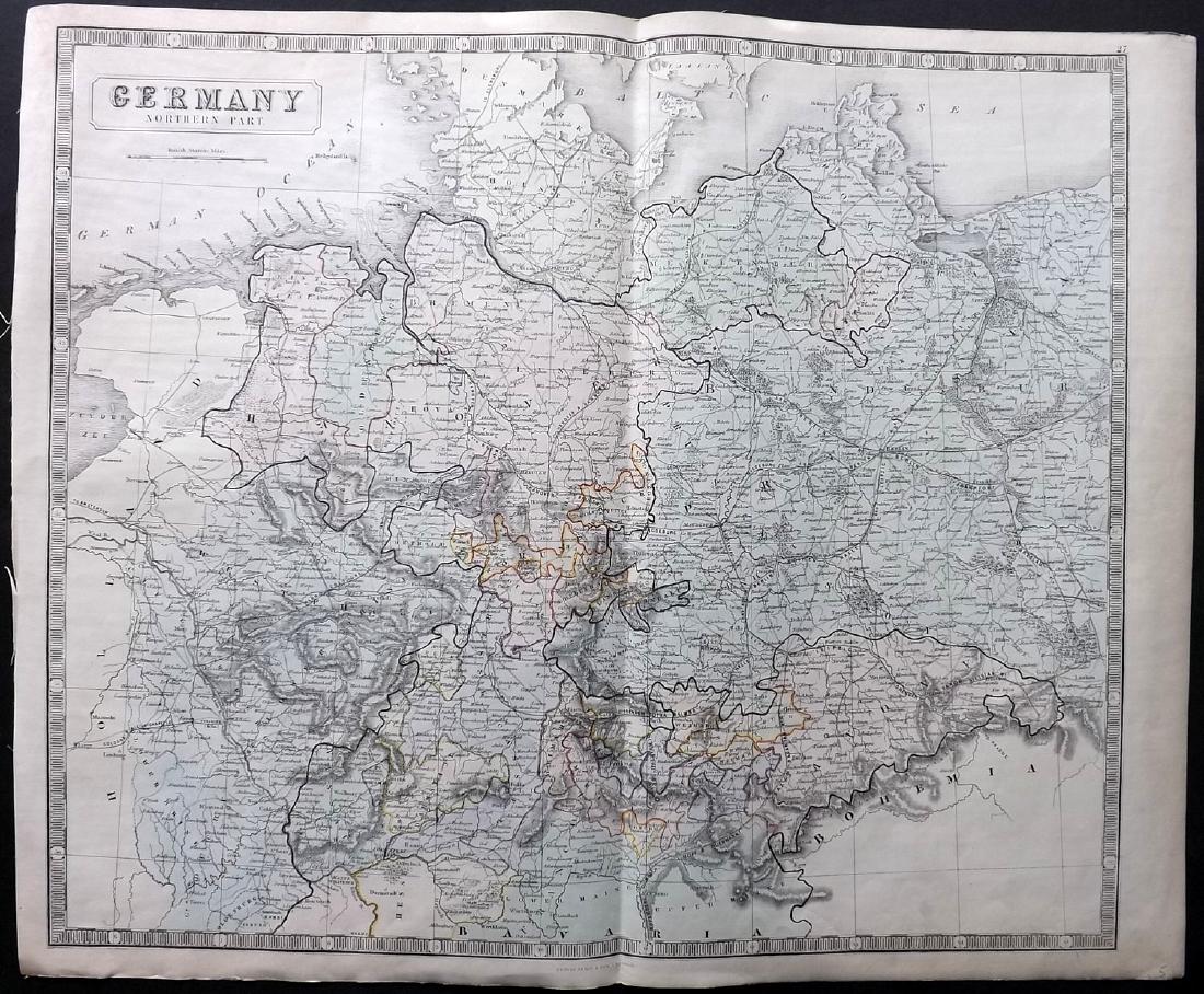 Philip, George 1856 LG Hand Col Map. Germany North Part (1 of 2)