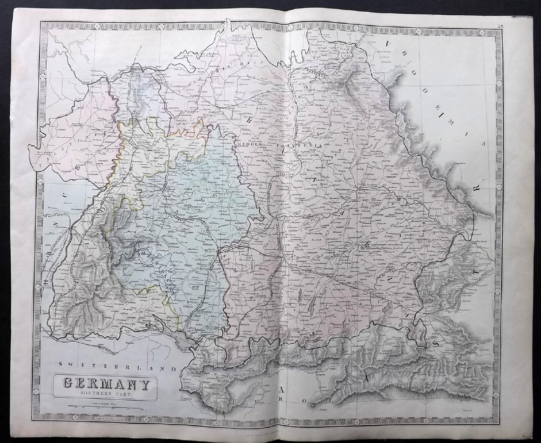 Philip, George 1856 LG Hand Col Map. Germany South Part (1 of 2)