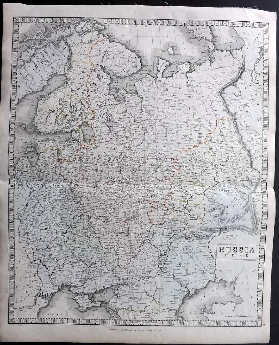 Philip, George 1856 LG Hand Col Map. Russia in Europe (1 of 2)