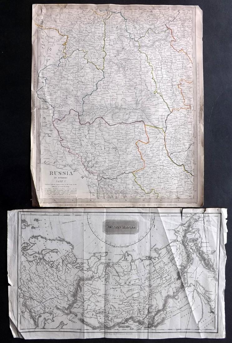 Russia 1818-1835 Pair of Antique Maps: "Russian Empire" Copper Engraved Map Published 1818, London for "A New and Complete System of Universal Geography" by Christopher Kelly. Together with "Russia in Europe Part V" Steel Engraved Map Publ