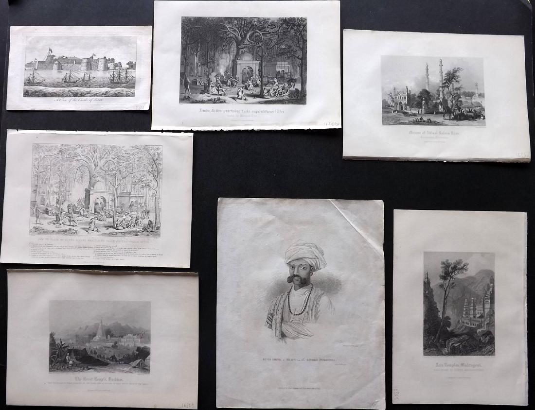 India C1780-1865 Lot of 7 Antique Prints (1 of 2)