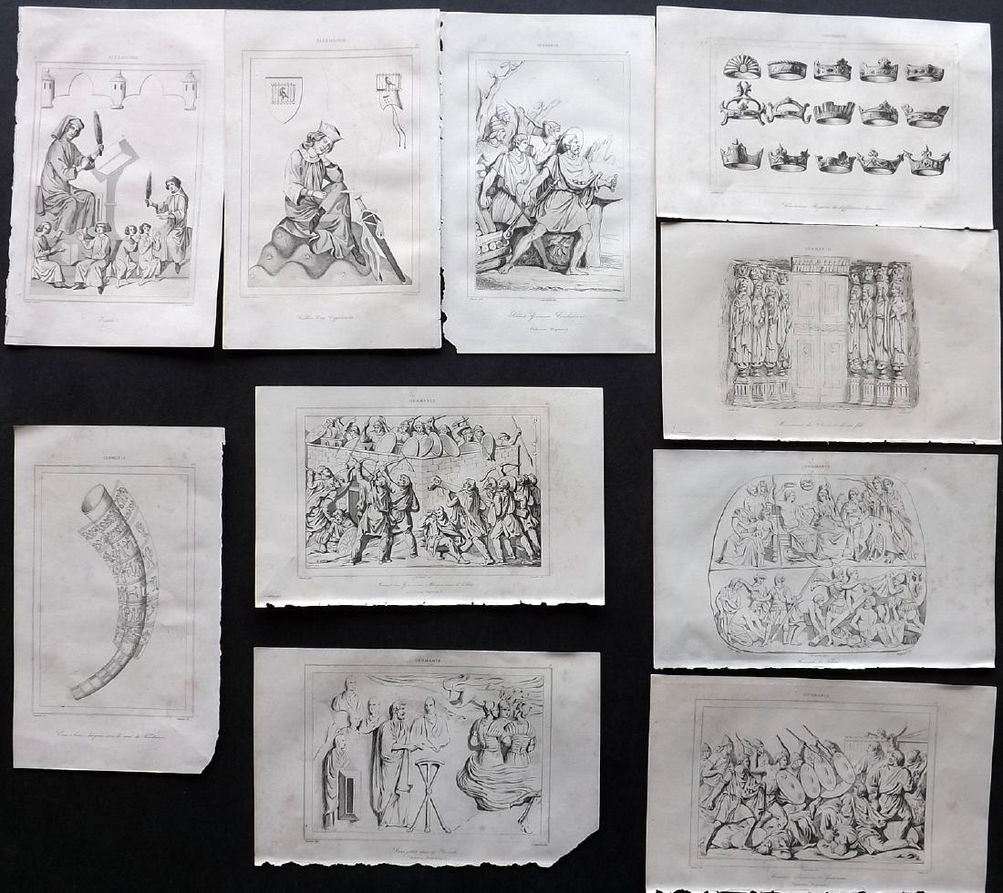 Costume, Historical C1850 Lot of 10 Prints, German: Steel Engraving/Etchings Published 1835-63, Paris for "L'Univers Pittoresque" Paper Size: 8.5 x 5.5 inch (22 x 14cm) Light tone spotting present