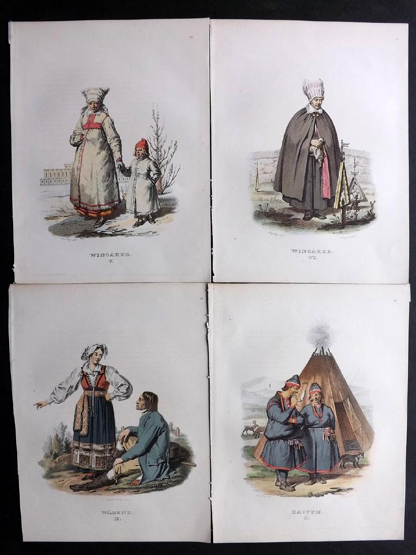 Sweden C1860 Lot of 4 Hand Col Costume Prints (1 of 2)