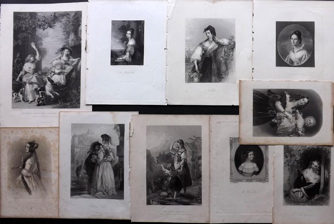 Pretty Ladies & Children 19th Cent Lot of 10 Engravings (1 of 2)