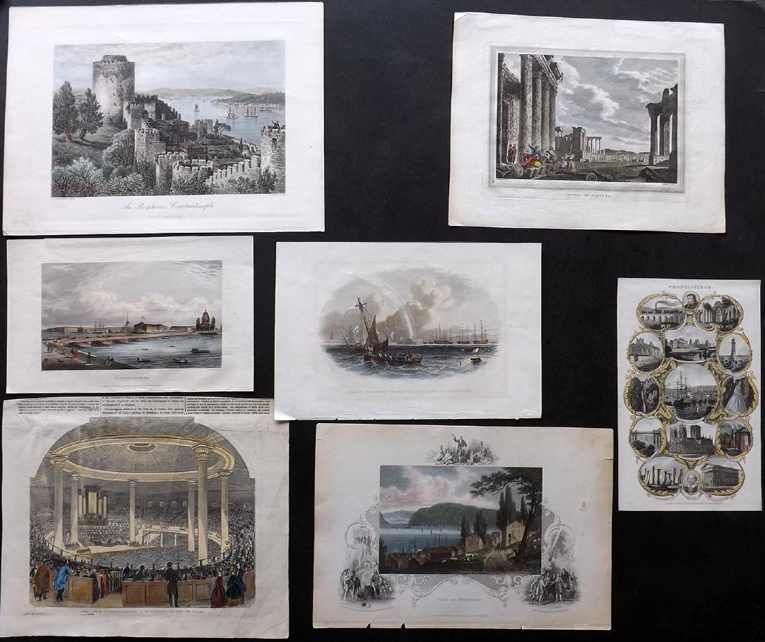 Hand Coloured Views 19th Cent. Lot of 7 Prints (1 of 2)