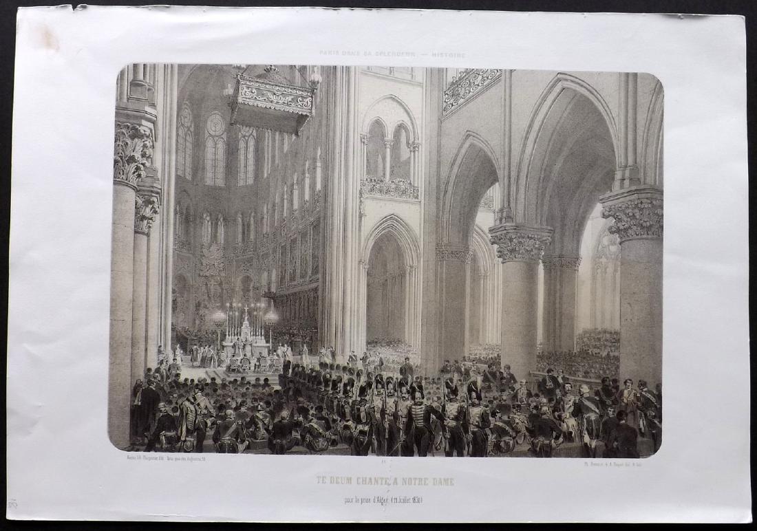 Paris dans Splendeur 1863 Print. Chante a Notre-Dame: Large Lithograph Published 1861-63, Paris for "Paris dans sa Splendeur" Edited by Henri Charpentier. Mostly Drawn by Felix Bonoist, and Lithographed by Benoist and others. Paper Size: 19 x 13 inch (48