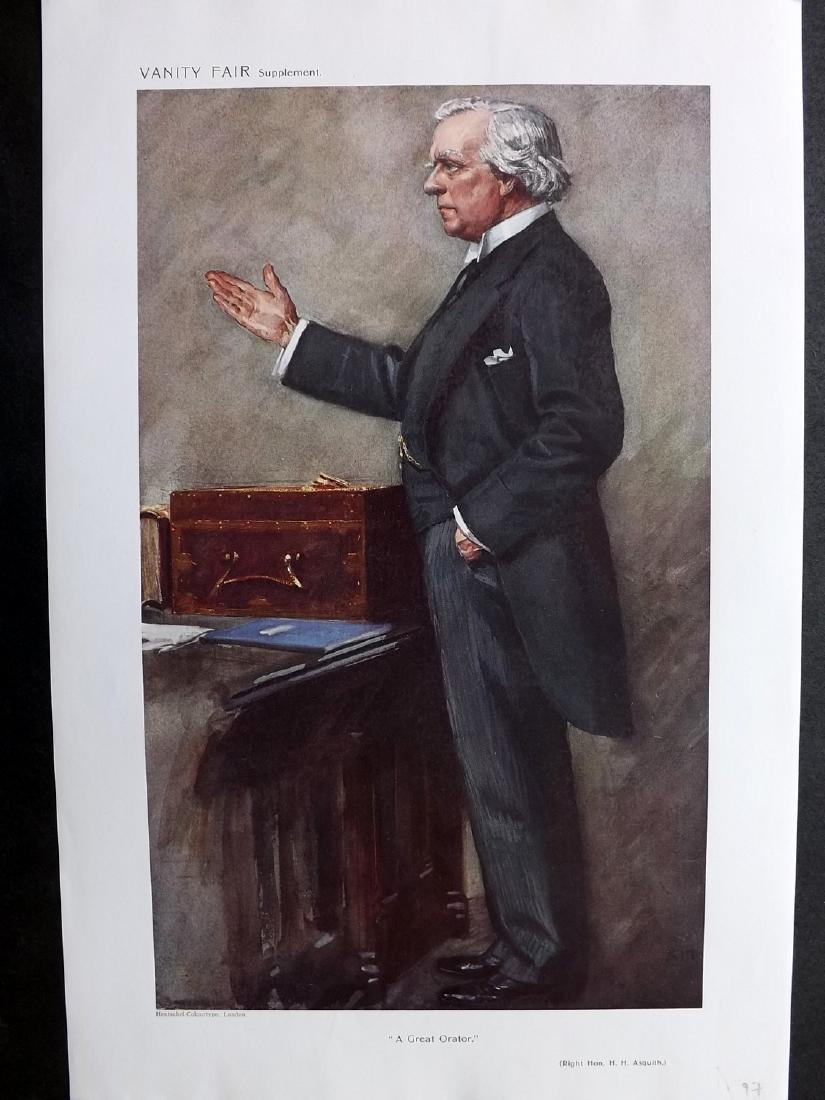Vanity Fair Print 1910 Herbert Henry Asquith, PM: Chromolithograph Published 1869-1914, London for "Vanity Fair" Paper Size: 15 x 11 inch (38 x 28cm) Good Condition