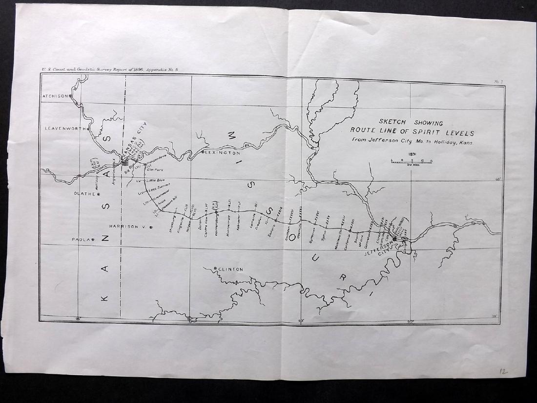 U S Coast Survey 1896 Map. Missouri & Kansas (1 of 2)