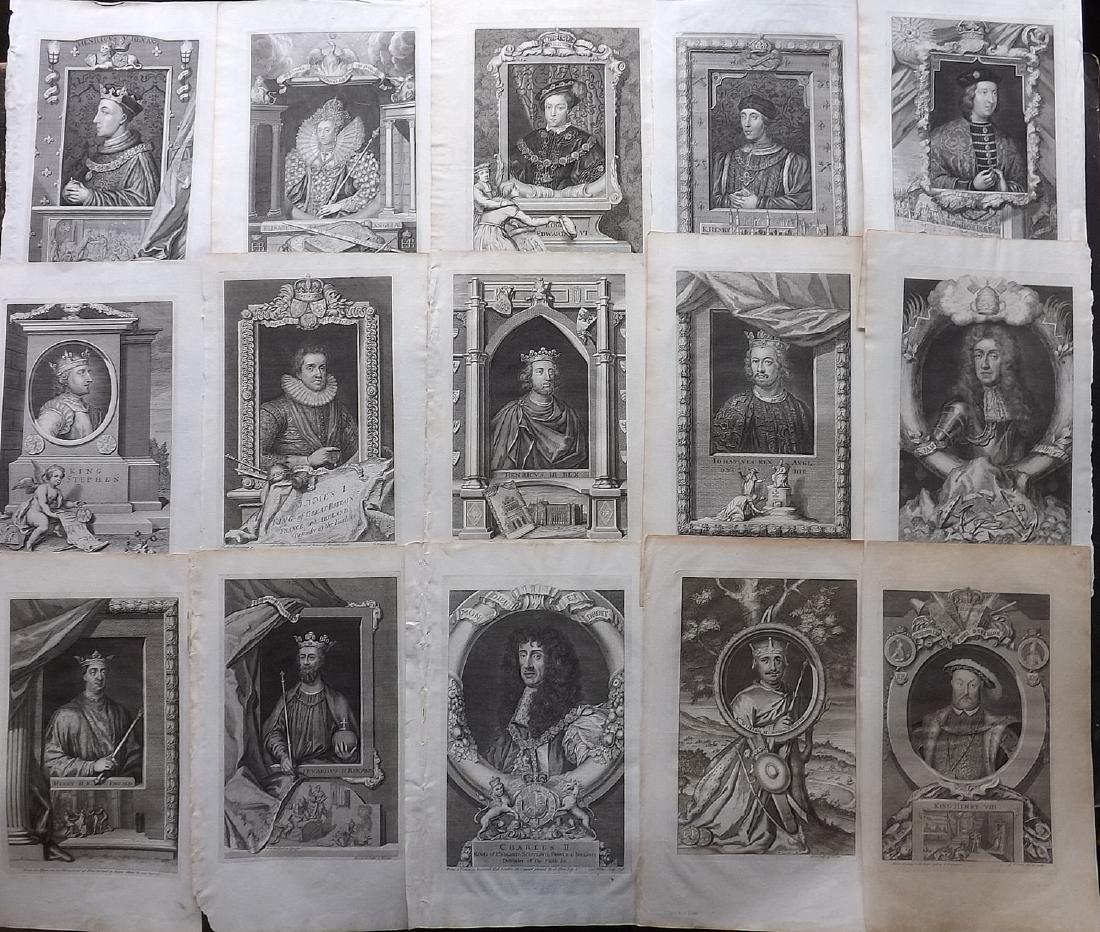 Vertue, George 1736 Lot 15 Portraits, Kings of England: Incl Henry VIII. Copper Plates Published 1736, London for "The Heads of the Kings of England,: Proper for Mr. Rapin's History..." by George Vertue. Paper Size: 16 x 9.5 inch (40 x 24cm) Occasional sma