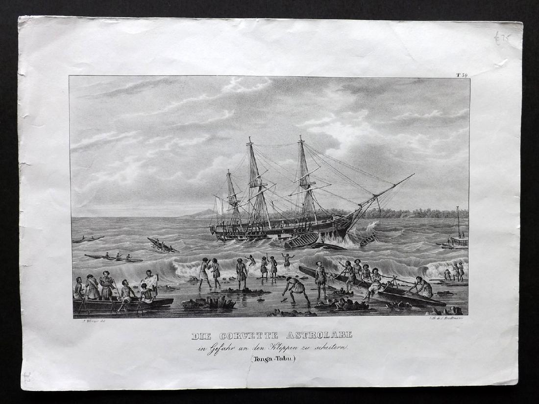 Schinz, H. R. 1824 Ship Print - Astrolabe, Pacific (1 of 2)