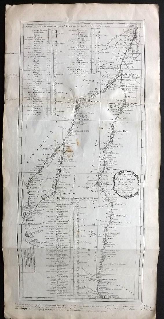 Desnos 1765 Map. Paris to Bordeaux. France (1 of 2)