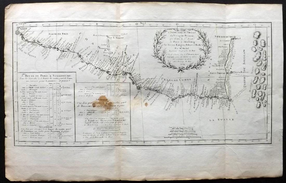 Desnos 1765 Map. Paris to Strasbourg, France (1 of 2)