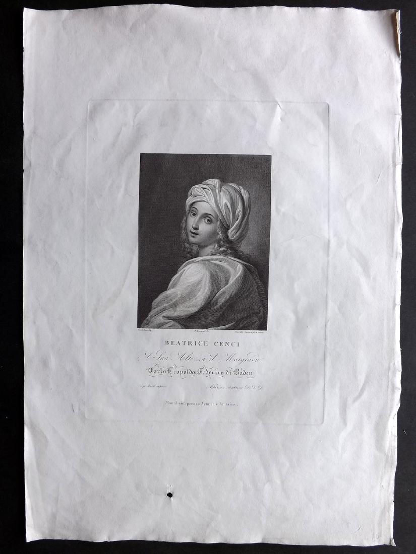 After Guido Reni C1820 Folio Portrait. Beatrice Cenci: Folio Copper Plate Published C1820, Florence. Engraved Giovita Garavaglia after Guido Reni with Minardi being the Intermediary draughtsman. Paper Size: 21 x 14.5 inch (53 x 37cm) Small hole in lower m