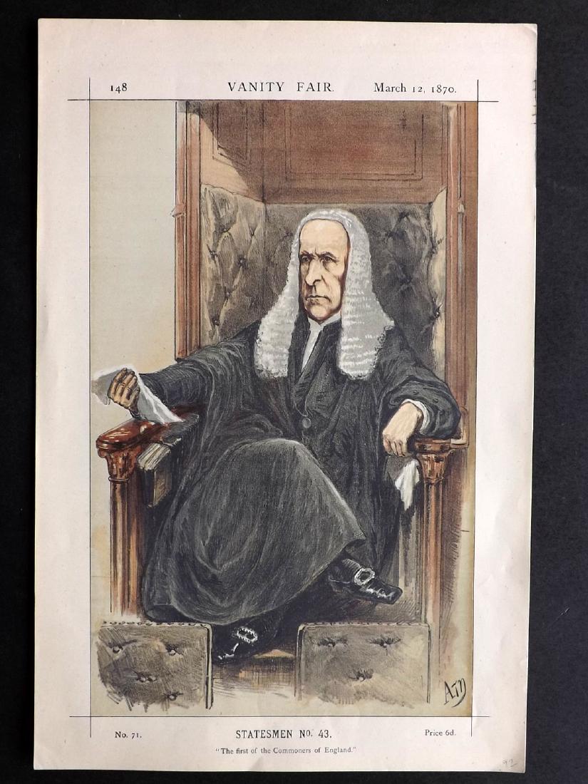 Vanity Fair Print 1870 Speaker Denison: Chromolithograph Published 1869-1914, London for "Vanity Fair" Paper Size: 15 x 11 inch (38 x 28cm) Good Condition