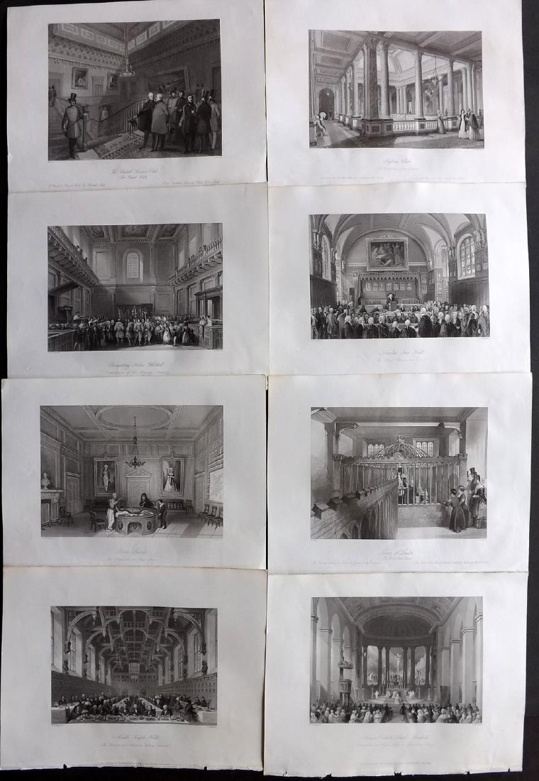 London Interiors 1844 Lot of 8 Steel Engravings: Steel Engravings Published 1841-4 by Joseph Mead, London for "London Interiors" Paper Size: 10.5 x 8 inch (27 x 21cm) Very minor margin toning. Images fine