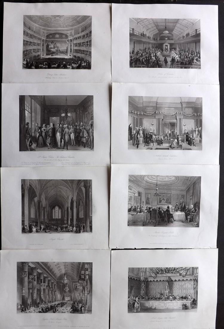 London Interiors 1844 Lot of 8 Steel Engravings: Steel Engravings Published 1841-4 by Joseph Mead, London for "London Interiors" Paper Size: 10.5 x 8 inch (27 x 21cm) Very minor margin toning. Images fine