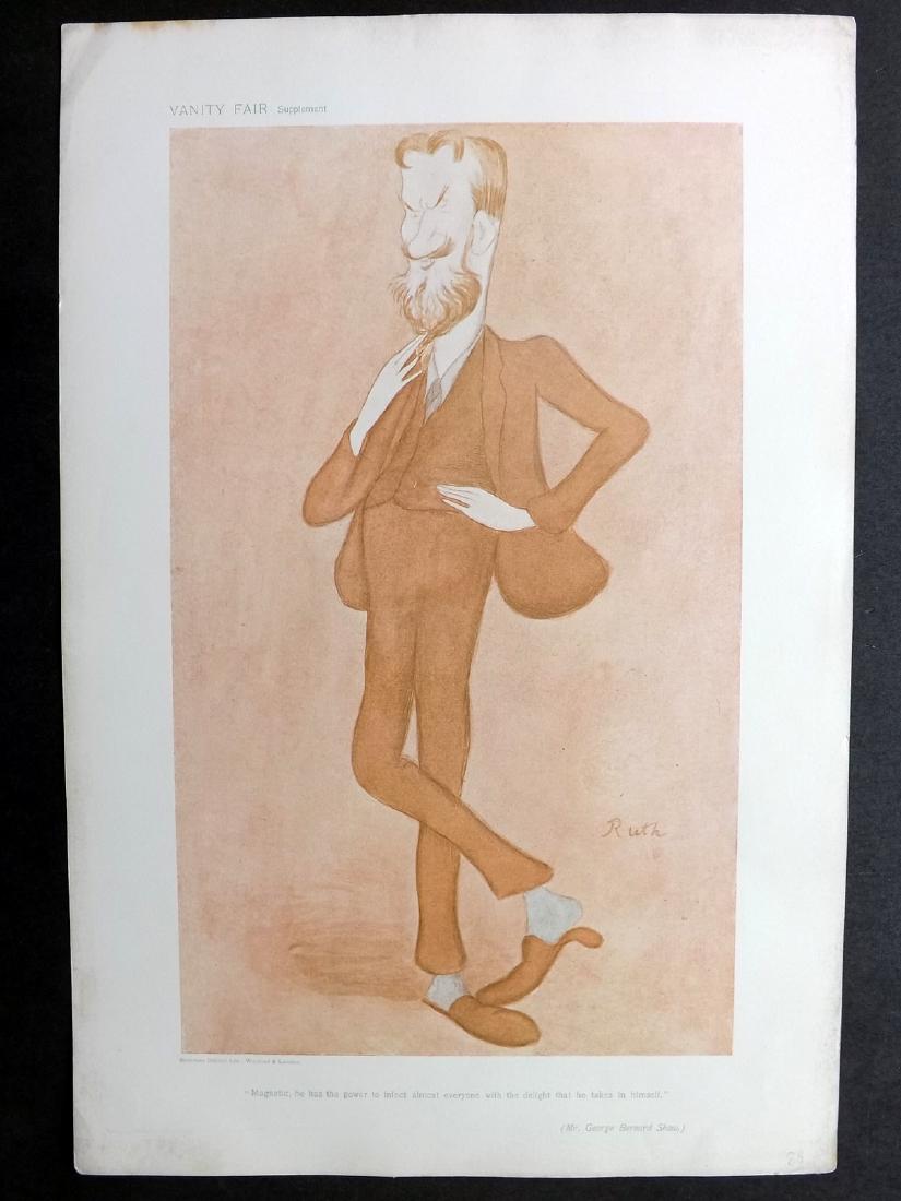Vanity Fair Print 1905 George Bernard Shaw by Beerbohm: Chromolithograph Published 1869-1914, London for "Vanity Fair" Paper Size: 15 x 11 inch (38 x 28cm) Good Condition