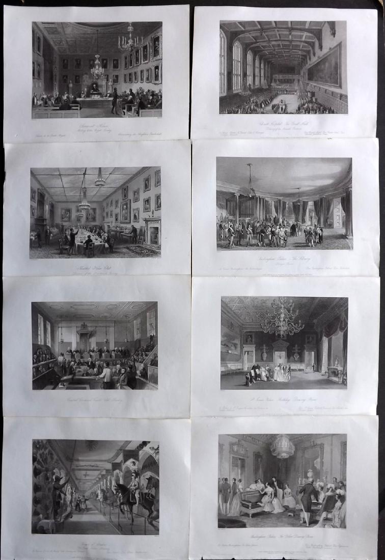 London Interiors 1844 Lot of 8 Steel Engravings: Steel Engravings Published 1841-4 by Joseph Mead, London for "London Interiors" Paper Size: 10.5 x 8 inch (27 x 21cm) Very minor margin toning. Images fine