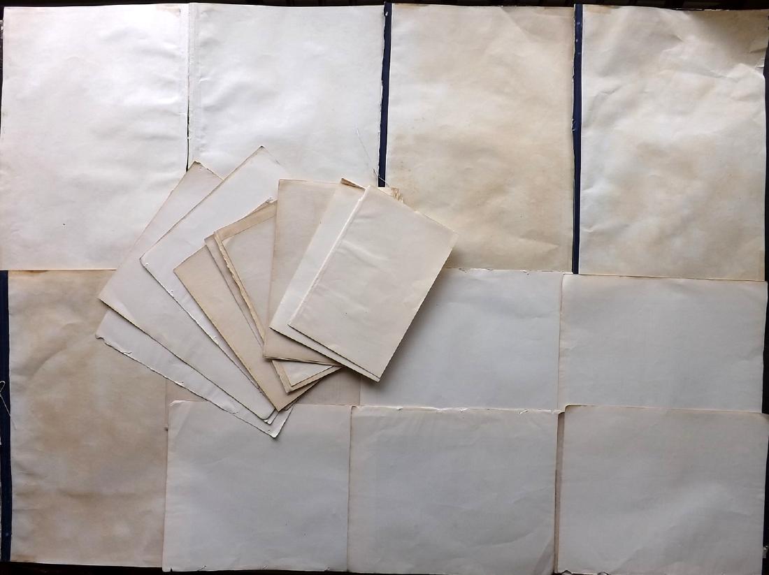 Old Paper, Bookbinding 19th Cent. Lot of 25 Sheets.: Lot of 25, Mostly Stock Paper Sheets, British. Sizes Large 8vo, Large 4to and Folio. Paper Size: Up to 17 x 11.5 inch (43 x 29cm) Minor toning and staining in parts. Good overall