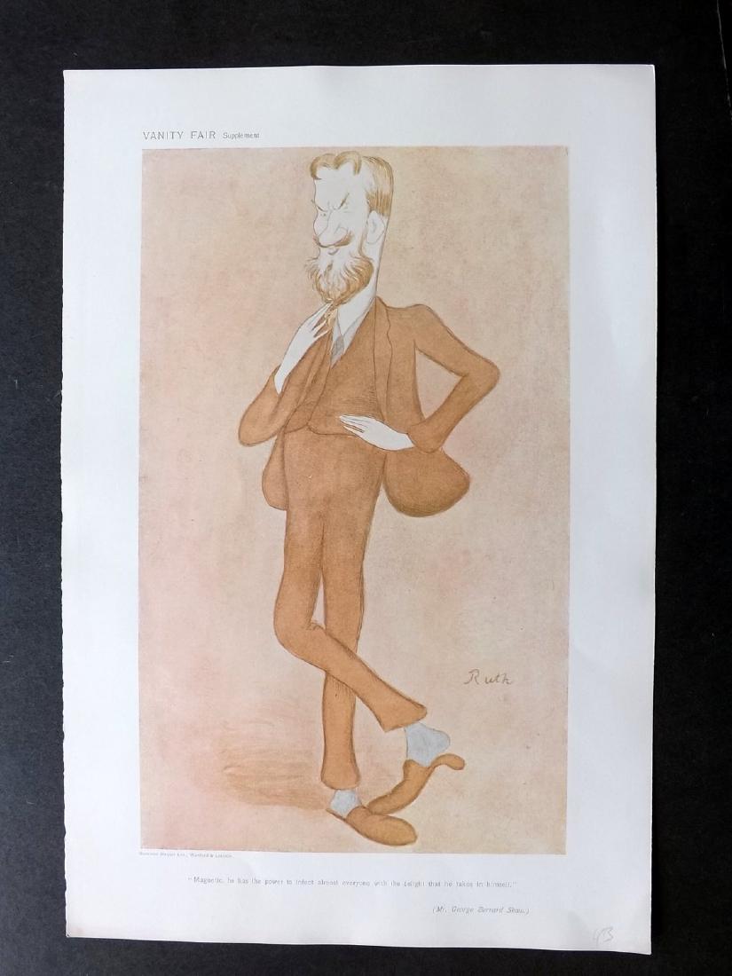 Vanity Fair Print 1905 George Bernard Shaw by Beerbohm: Chromolithograph Published 10-5, London for "Vanity Fair" Paper Size: 15 x 11 inch (38 x 28cm) Good Condition