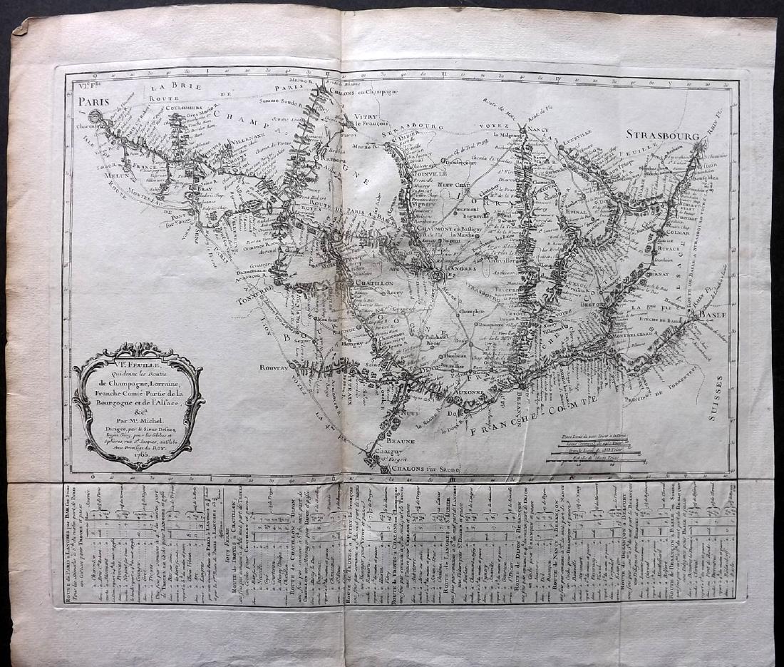 Desnos 1765 Map. Paris to Basle. France Switzerland (1 of 2)
