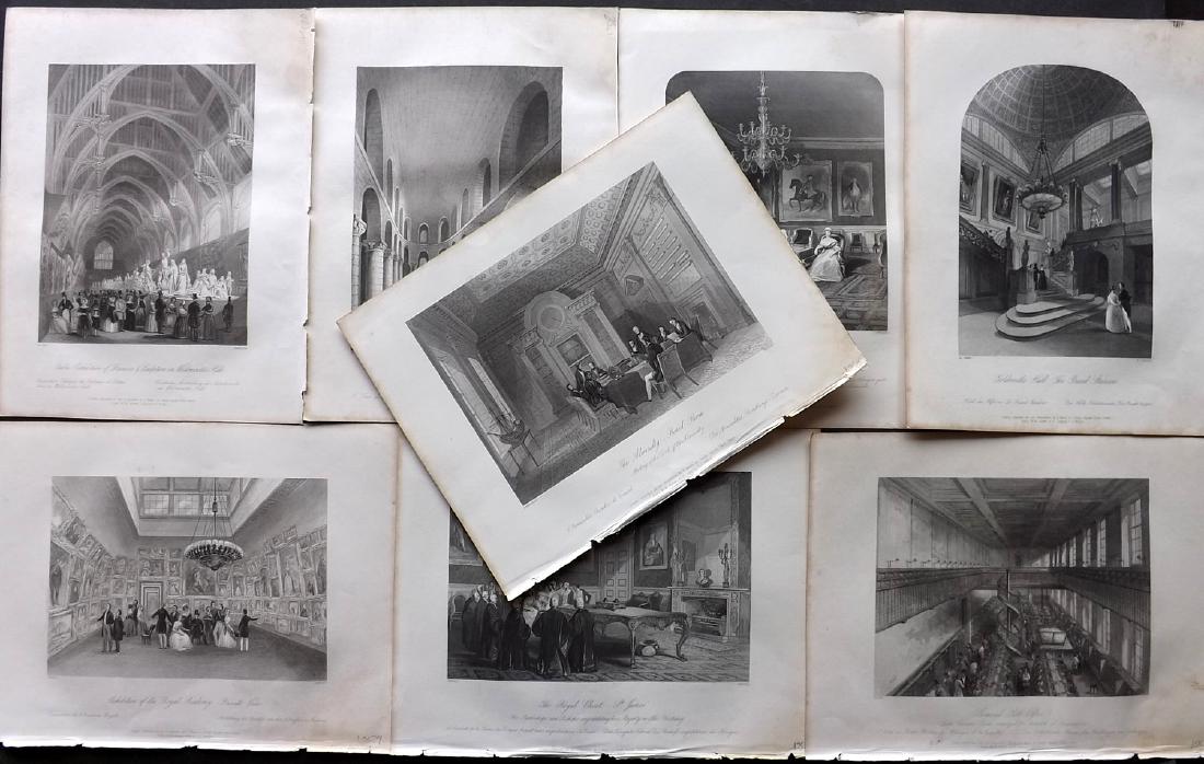 London Interiors 1844 Lot of 8 Steel Engravings: Steel Engravings Published 1841-4 by Joseph Mead, London for "London Interiors" Paper Size: 10.5 x 8 inch (27 x 21cm) Very minor margin toning. Images fine