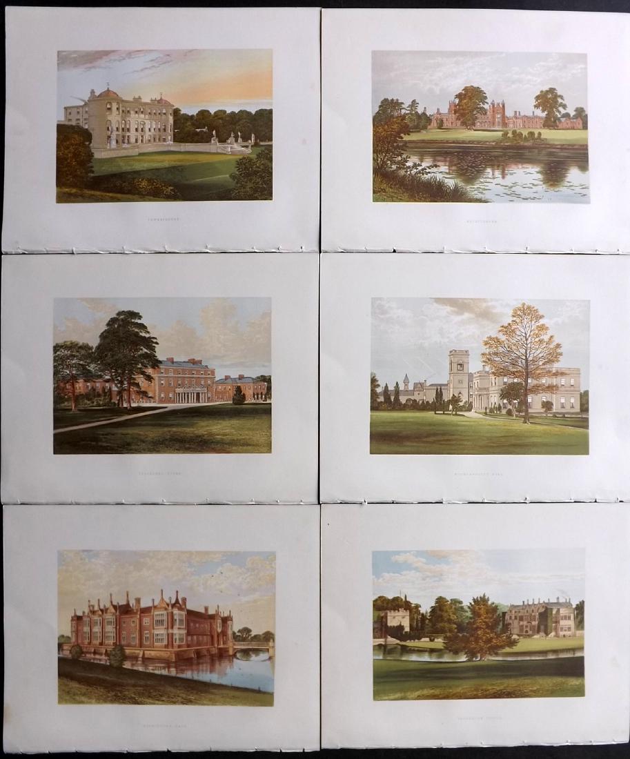 Morris Seats C1870 Lot of 6 Colour Woodblock Views: Color Printed Woodblock Published 1866-1880 by William Mckenzie, London for "Picturesque Views of Seats of Noblemen and Gentlemen of Great Britain and Ireland" by the Rev. F. O. Morris. Printed by Ben