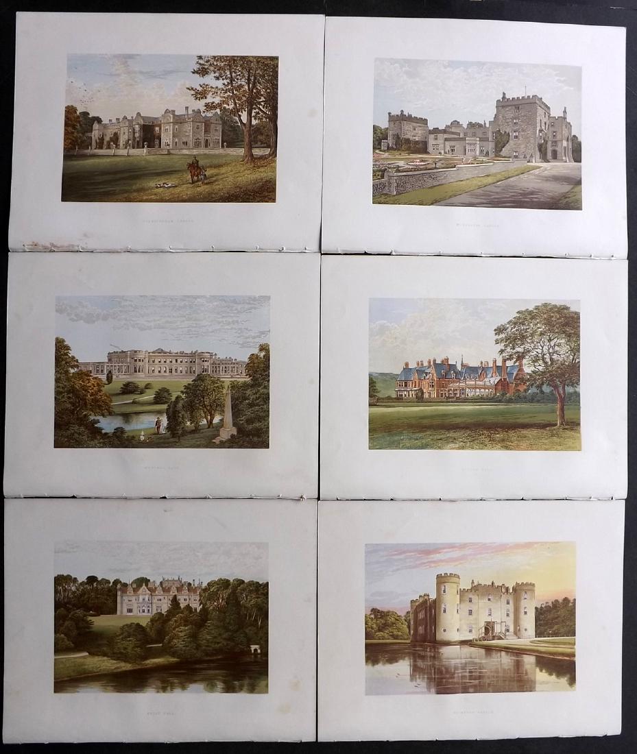 Morris Seats C1870 Lot of 6 Colour Woodblock Views: Color Printed Woodblock Published 1866-1880 by William Mckenzie, London for "Picturesque Views of Seats of Noblemen and Gentlemen of Great Britain and Ireland" by the Rev. F. O. Morris. Printed by Ben