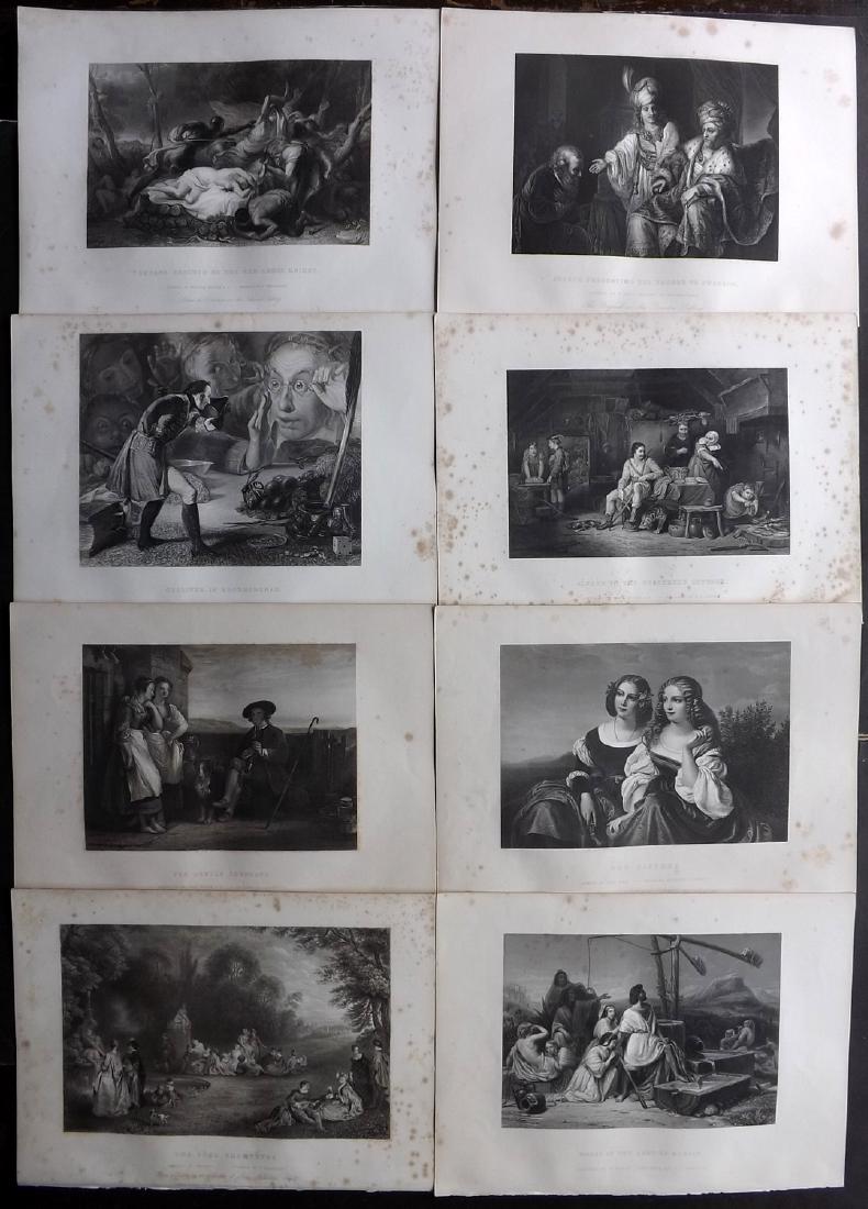 Gems of European Art 1846 Lot of 8 Folio Prints: Folio Steel Engravings Published 1846, London for "Gems of European Art" by Samuel C. Hall. Paper Size: 13.5 x 9.75 inch (34 x 25cm) All with margin toning, occasionally affecting image