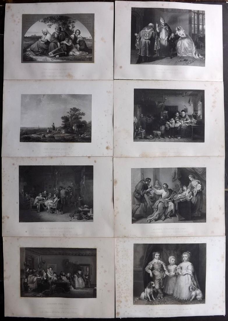 Gems of European Art 1846 Lot of 8 Folio Prints: Folio Steel Engravings Published 1846, London for "Gems of European Art" by Samuel C. Hall. Paper Size: 13.5 x 9.75 inch (34 x 25cm) All with margin toning, occasionally affecting image