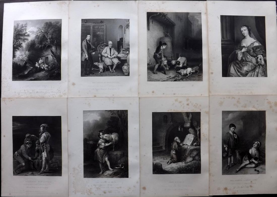 Gems of European Art 1846 Lot of 8 Folio Prints: Folio Steel Engravings Published 1846, London for "Gems of European Art" by Samuel C. Hall. Paper Size: 13.5 x 9.75 inch (34 x 25cm) All with margin toning, occasionally affecting image