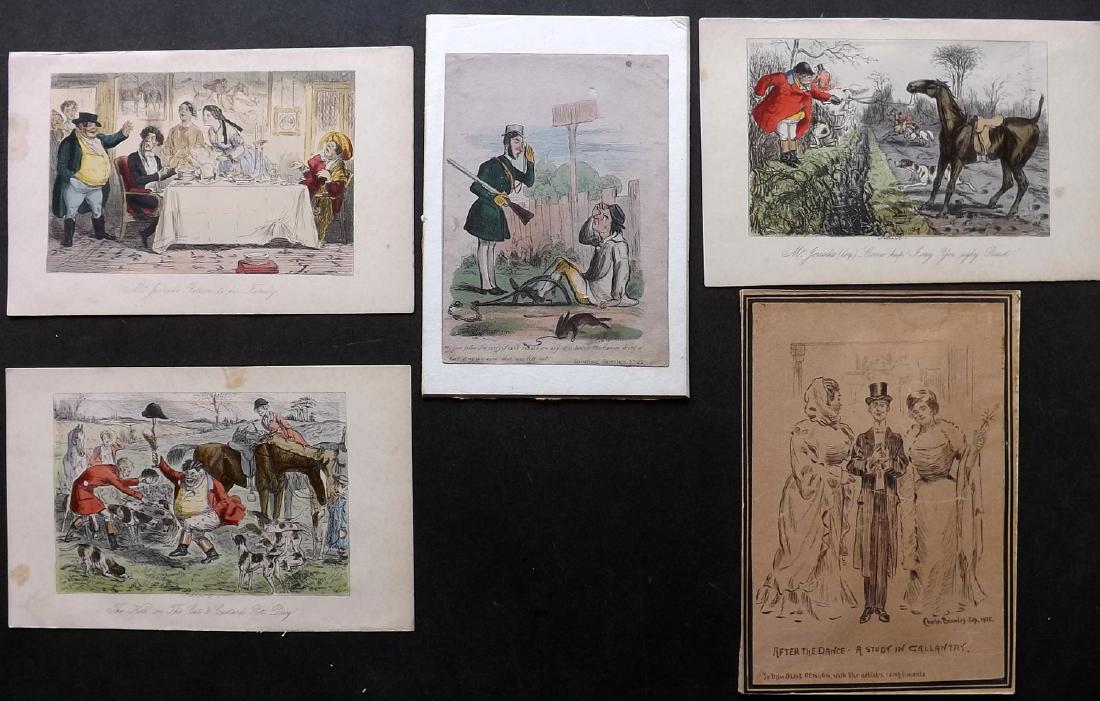 Satire 19th Cent. Lot of 5 Hand Col and Original Art (1 of 2)